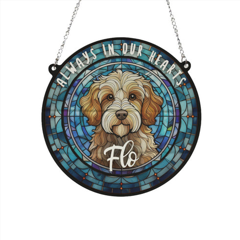 Cavapoo Brown & White Memorial Stained Glass Effect Suncatcher